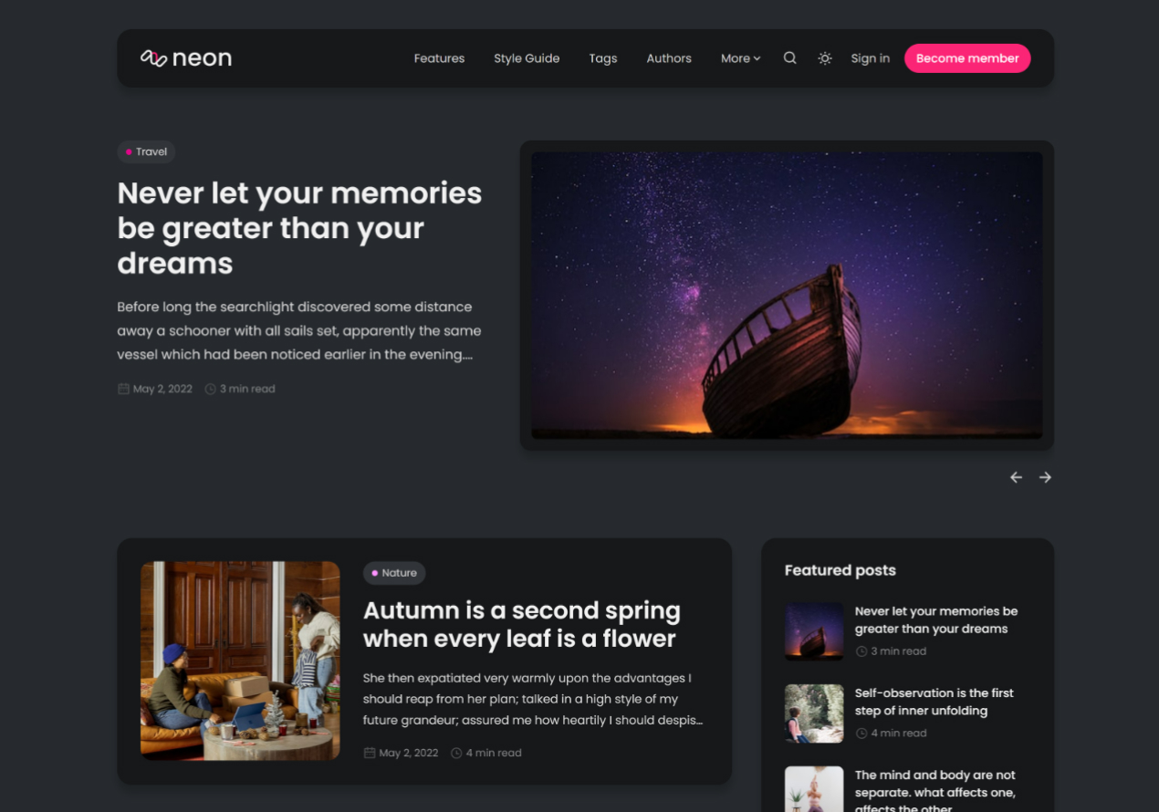 Hero area neon theme screenshot